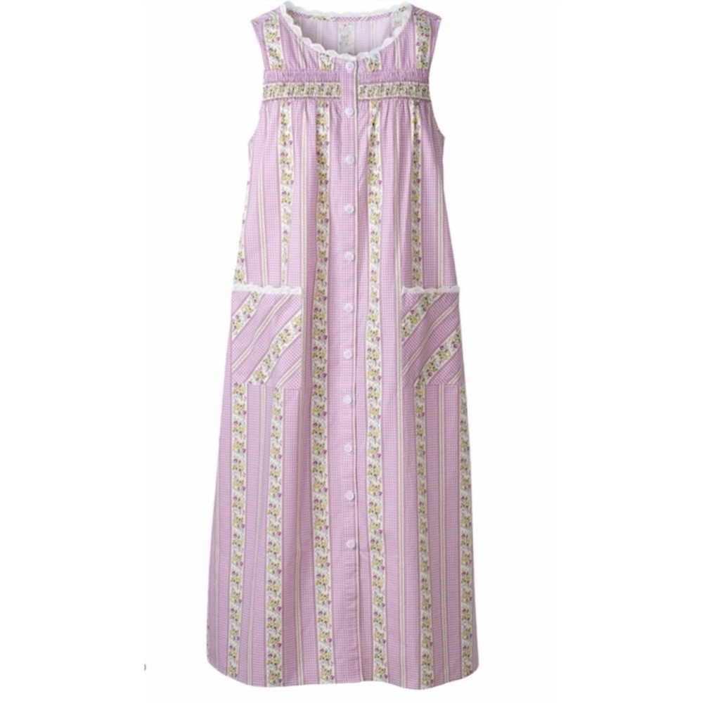 Lanz of Salzburg Purple Floral Check Sleeveless Jumper Dress/ Sun Dress- Size XL